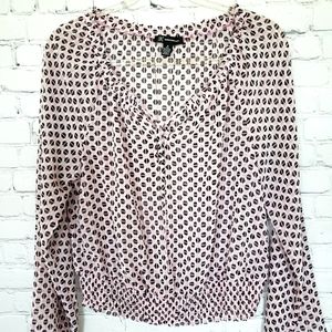 INC International Concepts Sheer Geometric Pattern Blouson Style Blouse--NWT--M